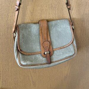Vintage Dooney & Bourke Light Gray Pebbled Crossbody with Tan Leather Trim